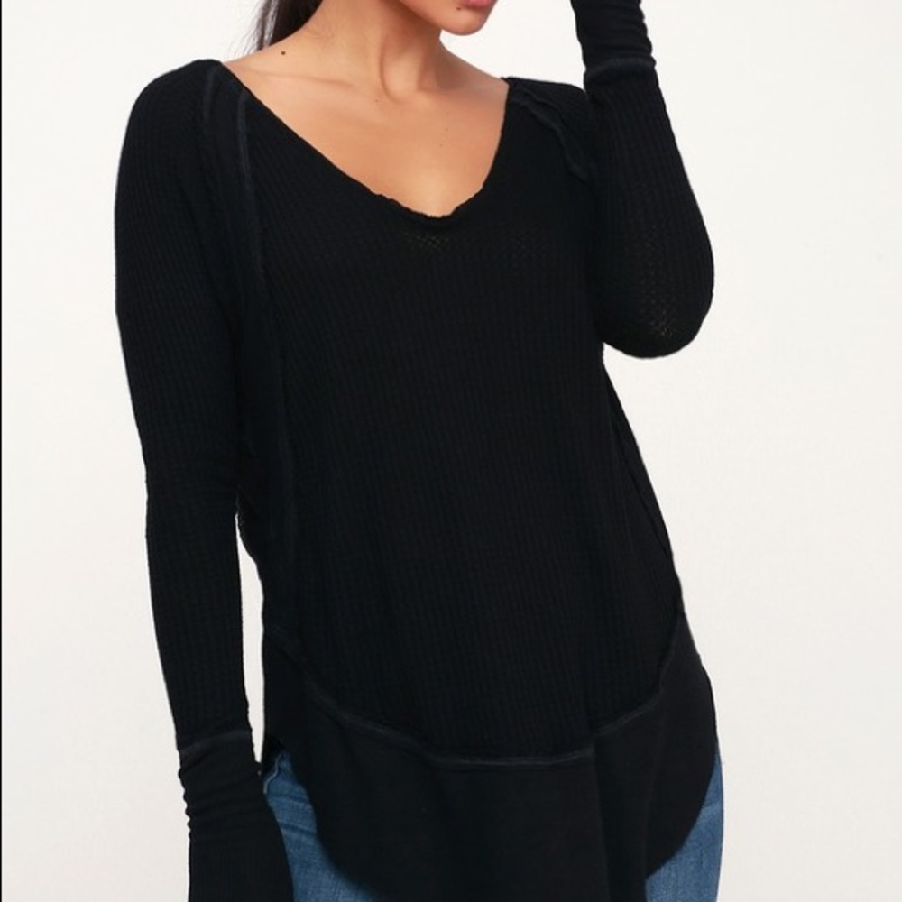Free people black Catalina long sleeve thermal top